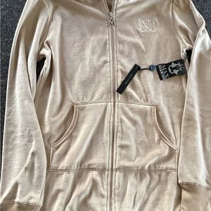 Max Sport hooded velour zip front top.